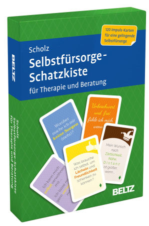 Produktbox: Selbstfürsorge-Schatzkiste für Jugendliche und Erwachsene zur psychologischen Ressourcenarbeit und Burnout-Prävention bei Alltagsstress.
